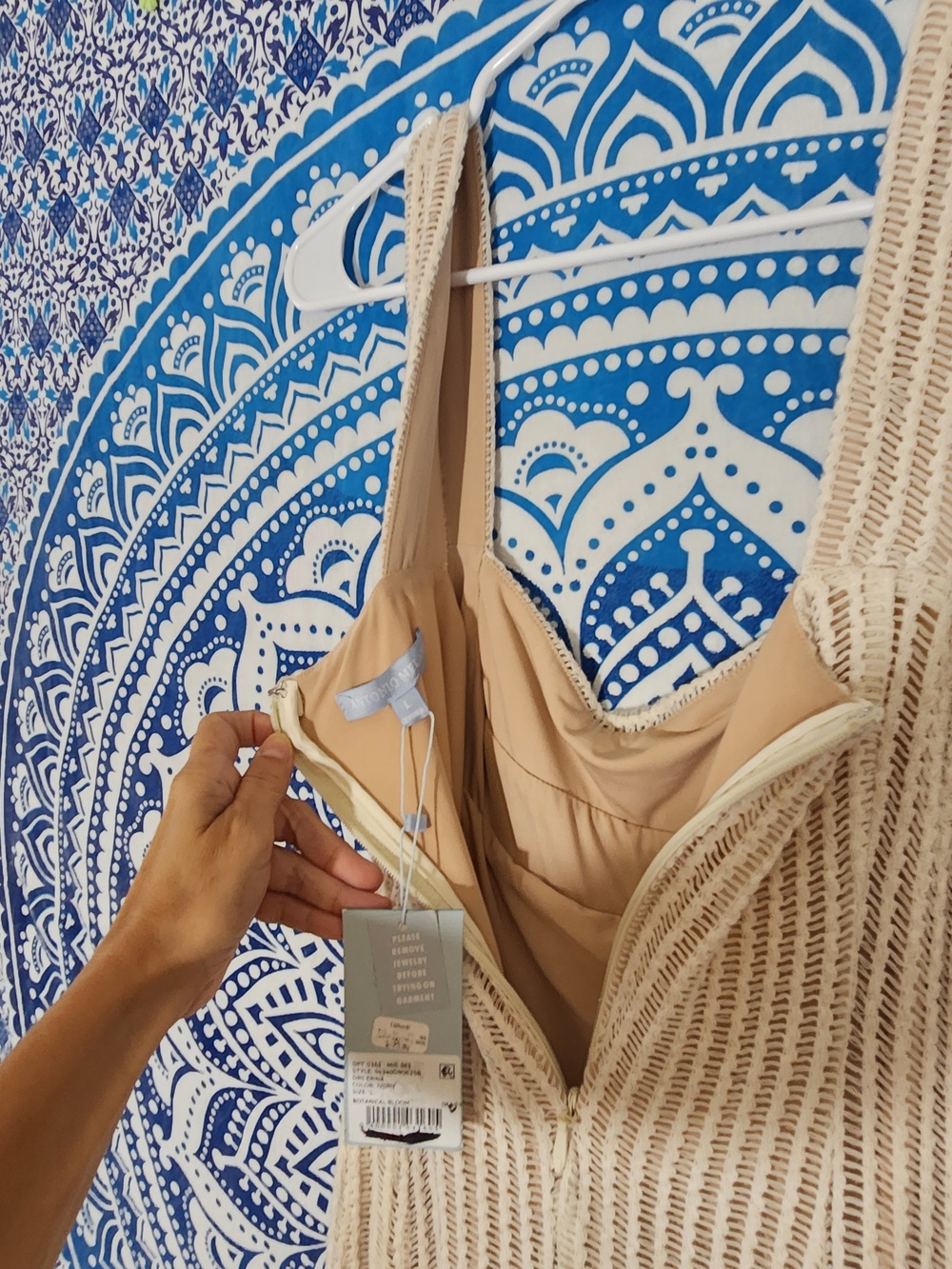 ANTONIO MELANI Beige Crochet Pajama Slip with Nude Lining